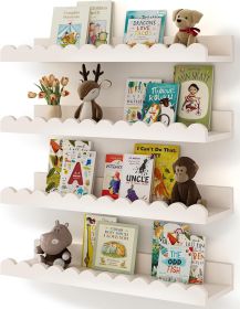 Children's room bookshelf, set of 4 white floating shelves, fan-shaped design, suitable for children's bedrooms, nurseries, and playrooms. - White