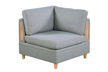 Living Room Furniture Corner Wedge Light Grey Dorris Fabric 1pc Cushion Wedge Sofa Wooden Legs - as Pic