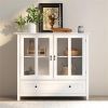 Buffet storage cabinet with double glass doors and unique bell handle - as picture