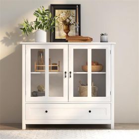 Buffet storage cabinet with double glass doors and unique bell handle - as picture