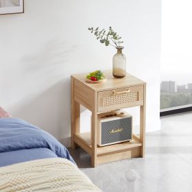 15.75" Rattan End table with drawer, Modern nightstand, side table for living room, bedroom,natural - as picture