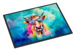 Hippie Animal Malvi Cow Doormat Front Door Mat Indoor Outdoor Rugs for Entryway, Non Slip Washable Low Pile, 24H X 36W