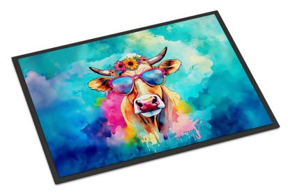 Hippie Animal Malvi Cow Doormat Front Door Mat Indoor Outdoor Rugs for Entryway, Non Slip Washable Low Pile, 24H X 36W