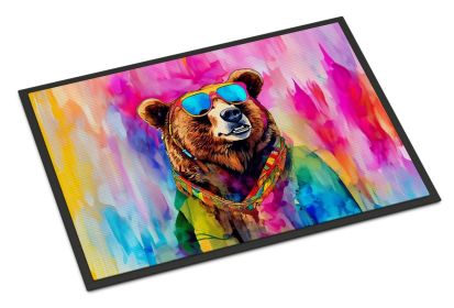 Hippie Animal Grizzly Bear Doormat Front Door Mat Indoor Outdoor Rugs for Entryway, Non Slip Washable Low Pile, 24H X 36W