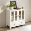Buffet storage cabinet with double glass doors and unique bell handle - as picture