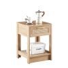 15.75" Rattan End table with drawer, Modern nightstand, side table for living room, bedroom,natural - as picture