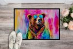 Hippie Animal Grizzly Bear Doormat Front Door Mat Indoor Outdoor Rugs for Entryway, Non Slip Washable Low Pile, 24H X 36W