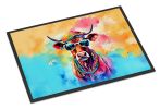 Hippie Animal Cow Doormat Front Door Mat Indoor Outdoor Rugs for Entryway, Non Slip Washable Low Pile, 24H X 36W