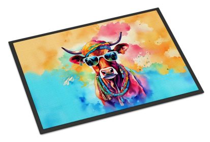 Hippie Animal Cow Doormat Front Door Mat Indoor Outdoor Rugs for Entryway, Non Slip Washable Low Pile, 24H X 36W (Default: Default)