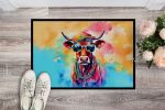 Hippie Animal Cow Doormat Front Door Mat Indoor Outdoor Rugs for Entryway, Non Slip Washable Low Pile, 24H X 36W